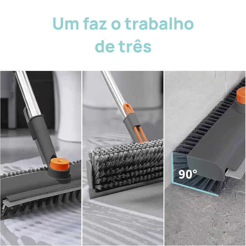 Escova de Limpeza 3 em 1 para Piso com Cabo Longo e Cerdas Rígidas, Ideal para Chuveiro, Banheiro, Garagem e Deck resistência total