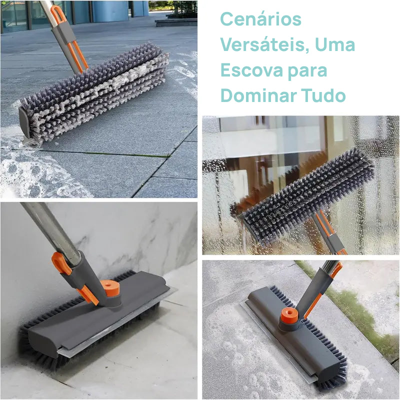 Escova de Limpeza 3 em 1 para Piso com Cabo Longo e Cerdas Rígidas, Ideal para Chuveiro, Banheiro, Garagem e Deck resistência total