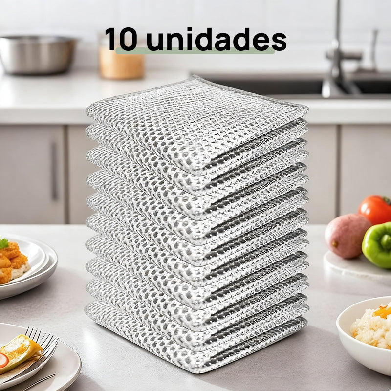 Conjunto de 10 Esponjas de Arame Não Arranháveis para Limpeza, Pano Multiuso de 2 Camadas para Louça e Superfícies durabilidade comprovada