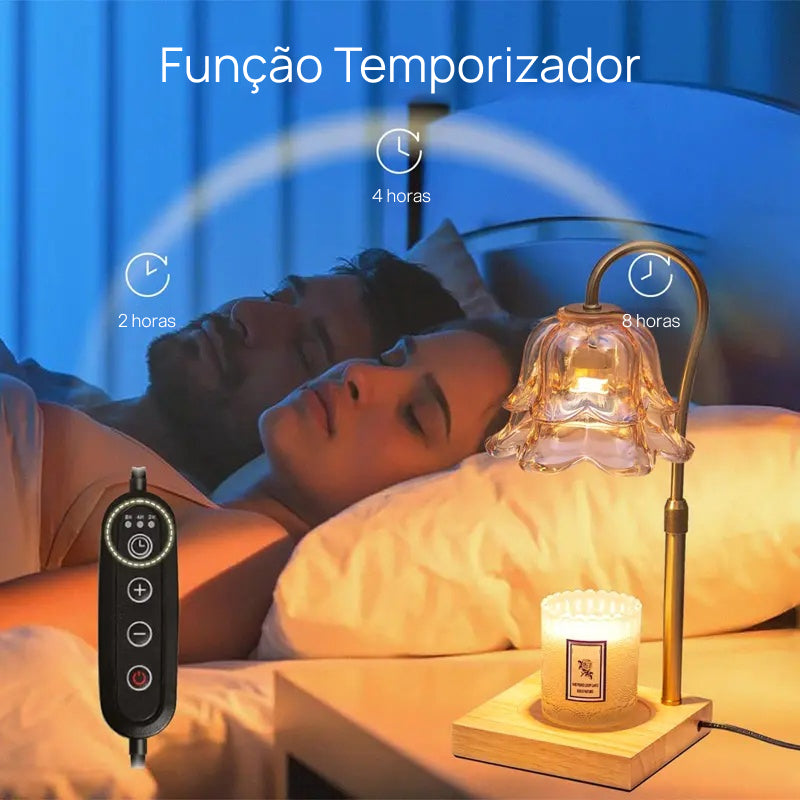 Luminária Aquecedora de Velas em Formato de Flor com 2 Lâmpadas, Altura Ajustável, Temporizador e Vidro Decorativo calor romântico