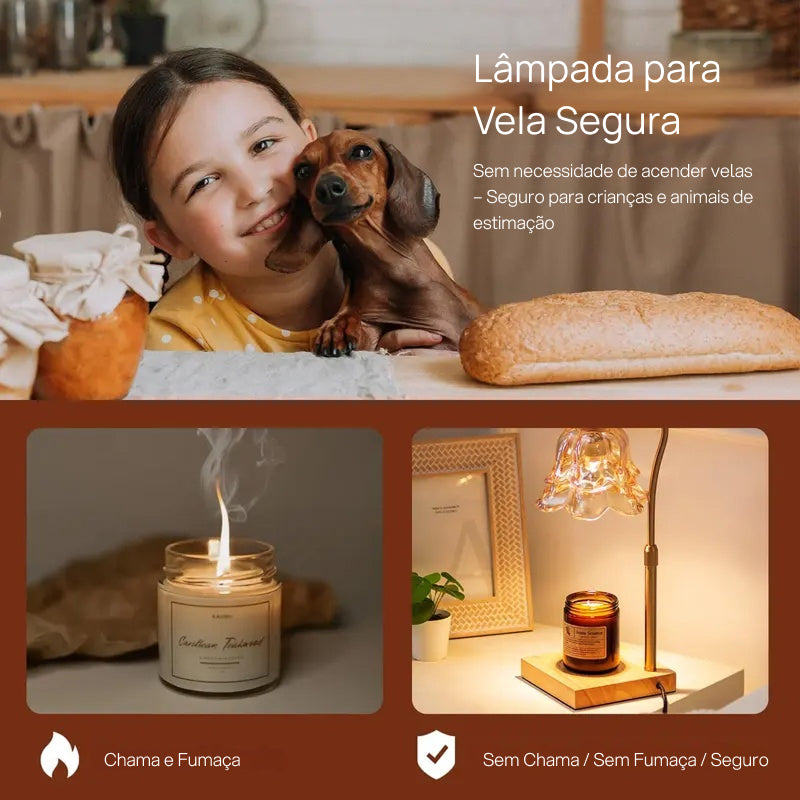 Luminária Aquecedora de Velas em Formato de Flor com 2 Lâmpadas, Altura Ajustável, Temporizador e Vidro Decorativo calor romântico
