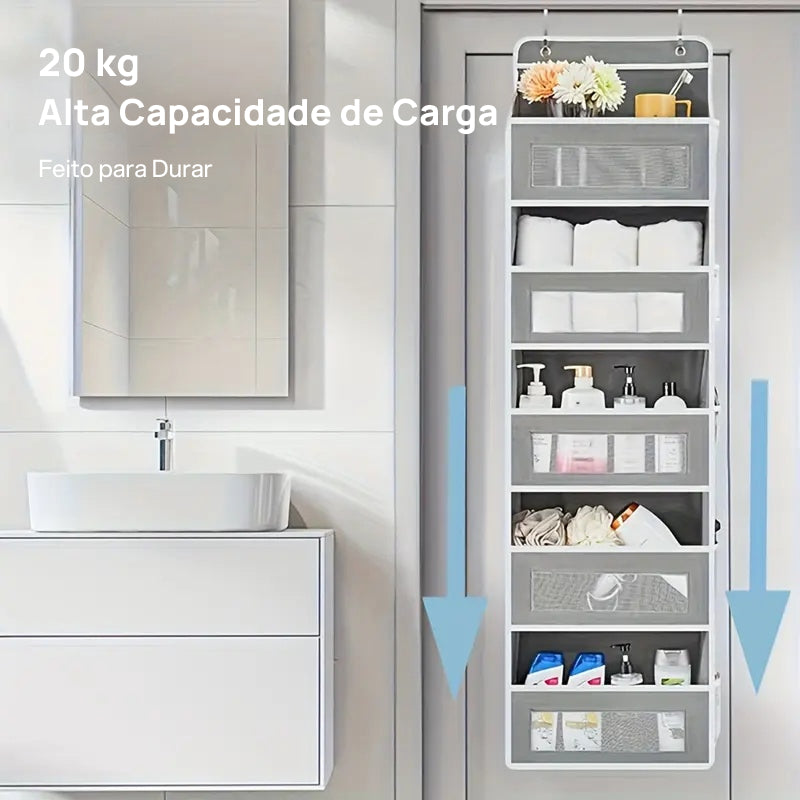 Organizador de Porta Suspenso com 5 Camadas e 10 Bolsos Grandes, Design Antivibração e Capacidade de 20kg espaço vertical