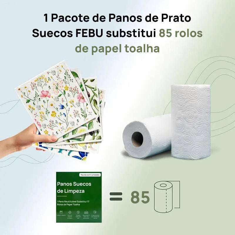 Conjunto de 5 Panos de Prato Suecos Absorventes em Algodão e Celulose, Laváveis, Reutilizáveis e Biodegradáveis qualidade superior