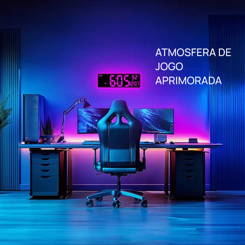 Relógio de Parede Digital Grande de 41.9cm com Controle Remoto, Luz RGB, 11 Modos, Dois Alarmes e Display LED Brilhante visibilidade noturna