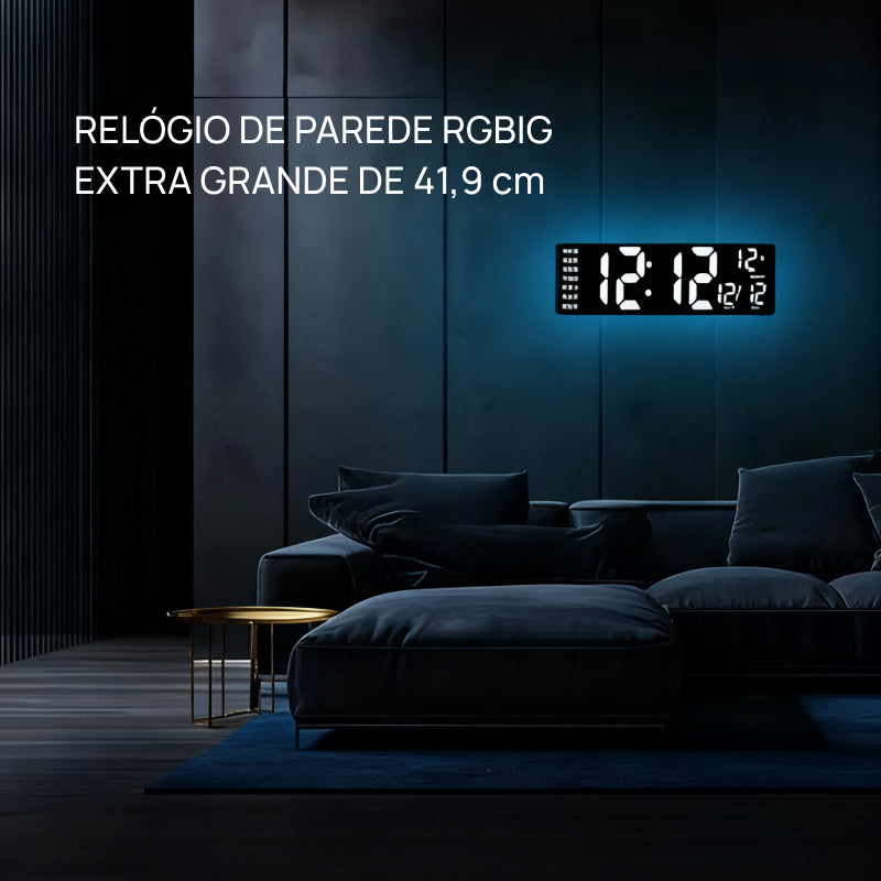 Relógio de Parede Digital Grande de 41.9cm com Controle Remoto, Luz RGB, 11 Modos, Dois Alarmes e Display LED Brilhante visibilidade noturna