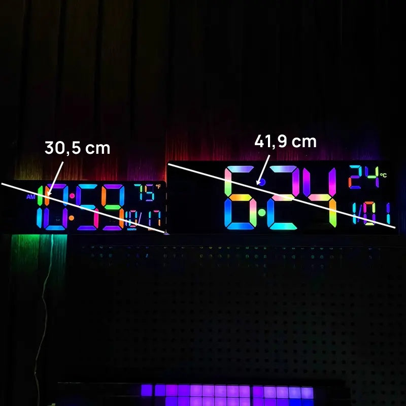 Relógio de Parede Digital Grande de 41.9cm com Controle Remoto, Luz RGB, 11 Modos, Dois Alarmes e Display LED Brilhante visibilidade noturna