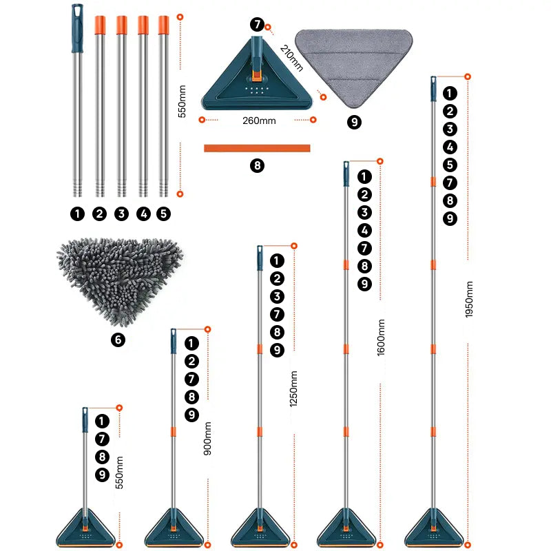 Mop Ajustável 360° para Limpeza de Pisos e Paredes, com 6 Almofadas de Microfibra e Rodo de Silicone Inclusos esforço mínimo