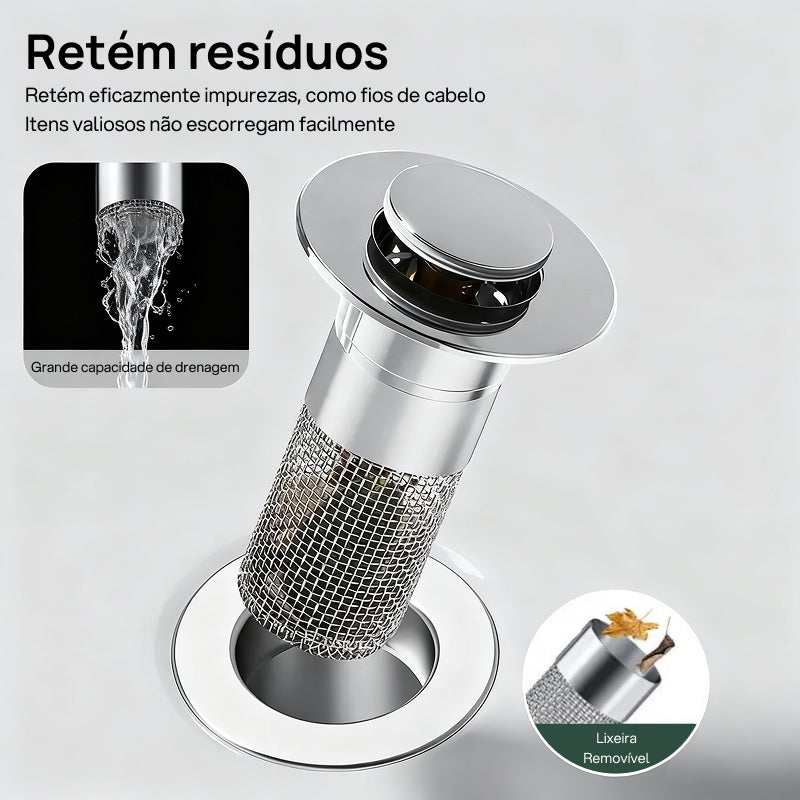 Protetor de Pia de Banheiro para Cabelo, Filtro Universal para Ralo Pop-Up com Cesto de Aço Inoxidável, Peneira para Ralo de Pia