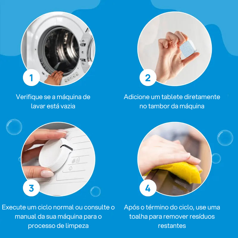 Limpador em Tabletes para Máquina de Lavar Roupa, 12 Unidades para Limpeza Profunda Segura para Fossa Séptica desinfecção completa