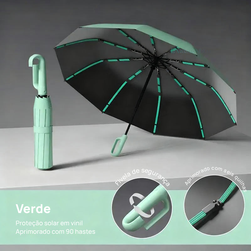 Guarda-Chuva Automático Dobrável e Portátil, Resistente ao Vento e à Água com Fecho em Loop para Homens e Mulheres proteção confiável