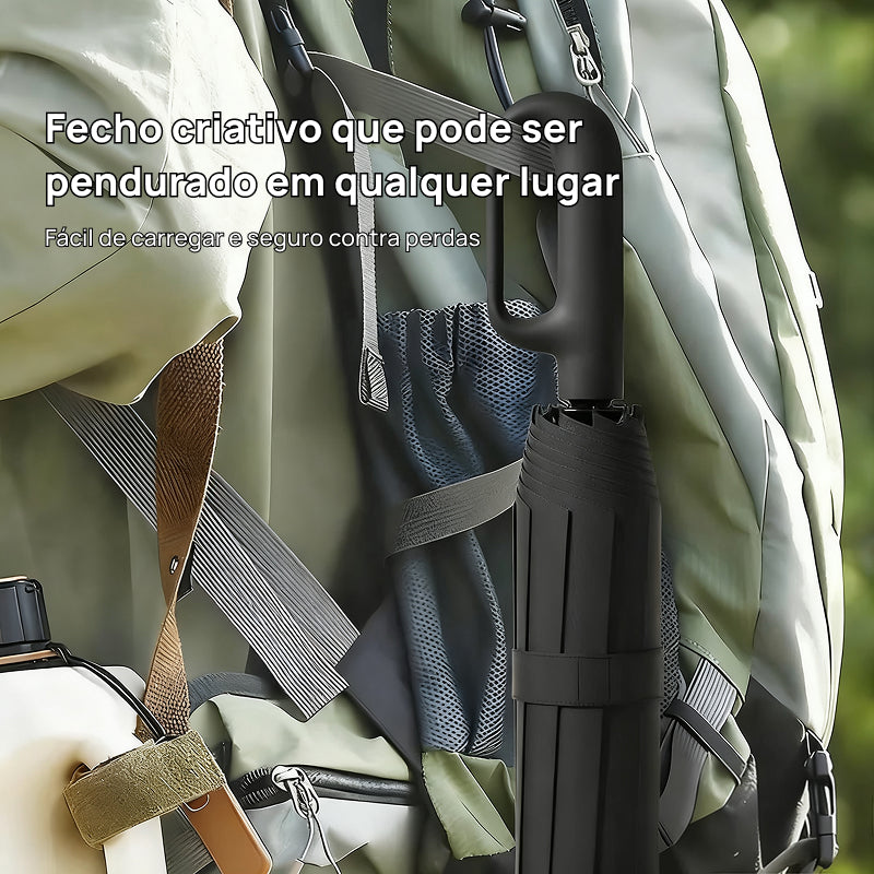 Guarda-Chuva Automático Dobrável e Portátil, Resistente ao Vento e à Água com Fecho em Loop para Homens e Mulheres proteção confiável