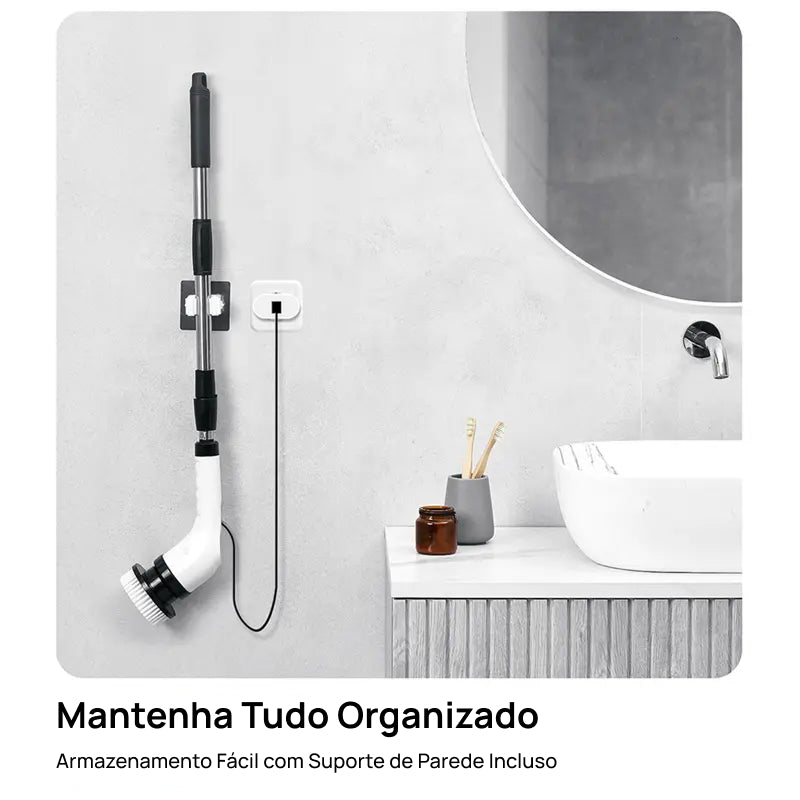 Esfregador Elétrico Rotativo Sem Fio IPX7 com 4 Escovas Substituíveis e Cabo Extensor Ajustável para Superfícies limpeza poderosa