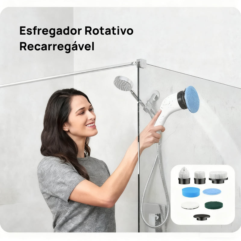 Esfregador Elétrico Rotativo Sem Fio IPX7 com 4 Escovas Substituíveis e Cabo Extensor Ajustável para Superfícies limpeza poderosa