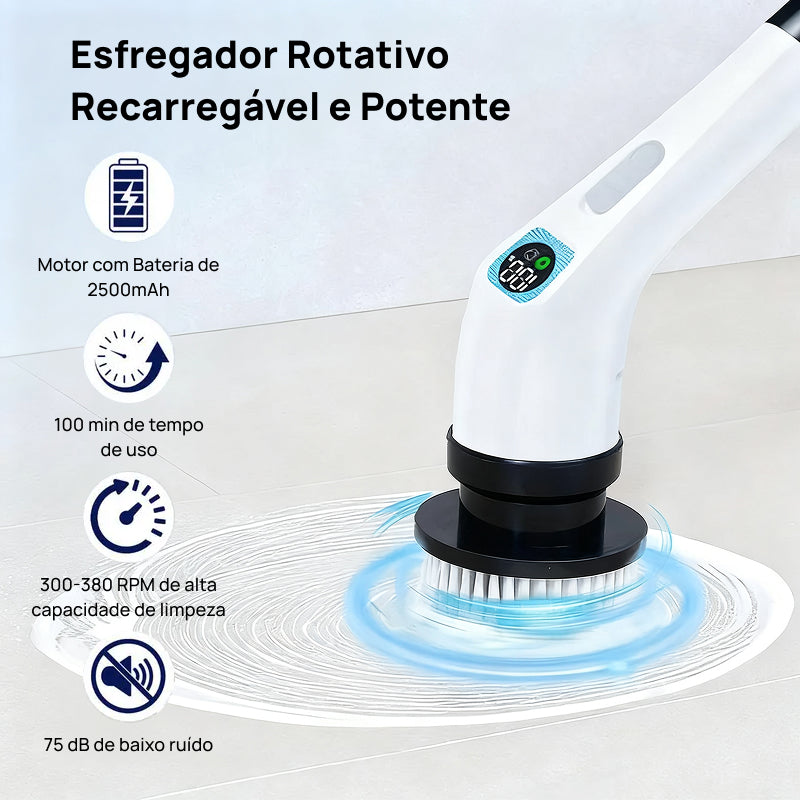 Esfregador Elétrico Rotativo Sem Fio IPX7 com 4 Escovas Substituíveis e Cabo Extensor Ajustável para Superfícies limpeza poderosa