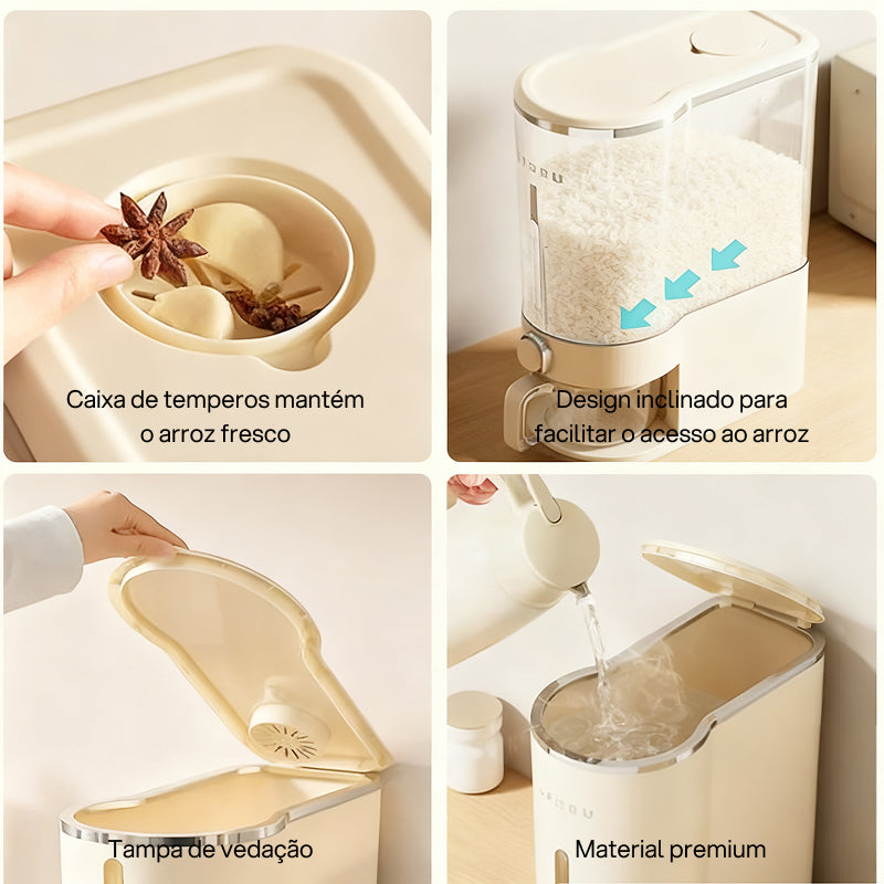 Dispensador de Arroz Hermético UFORU à Prova Total de Insetos e Umidade, com Copo Medidor para Grãos e Cereais preservação eficaz