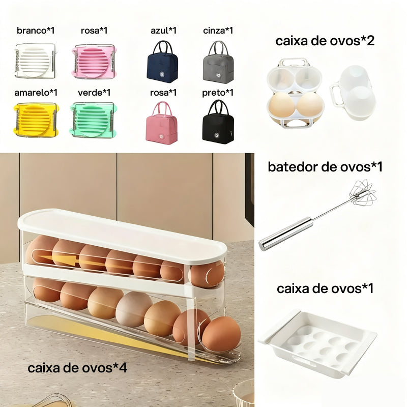 Caixa Organizadora Transparente para Ovos com Sistema de Rolagem, Economiza Espaço na Geladeira e é Durável acesso prático