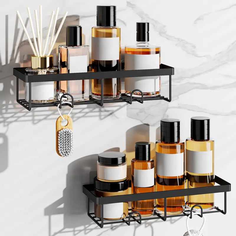 Organizador de Chuveiro 5 Peças Preto com Prateleiras e Ganchos Removíveis, Instalação Fácil sem Necessidade de Perfuração banheiro arrumado