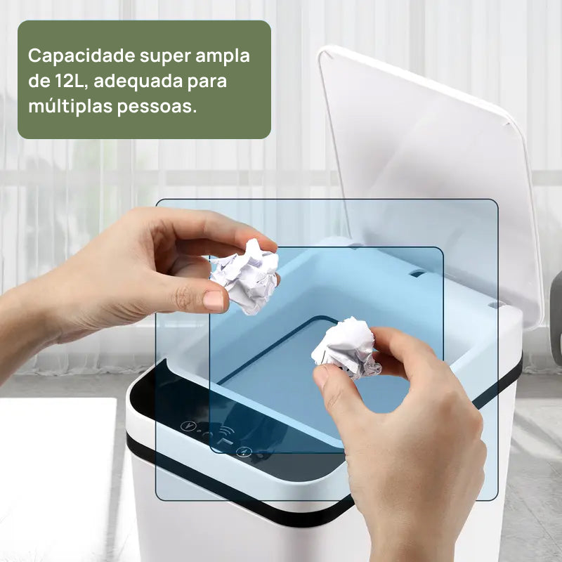 Lixeira Automática de 12 Litros com Sensor de Movimento Sem Toque, Ideal para Cozinha, Banheiro, Quarto e Escritório higiene máxima
