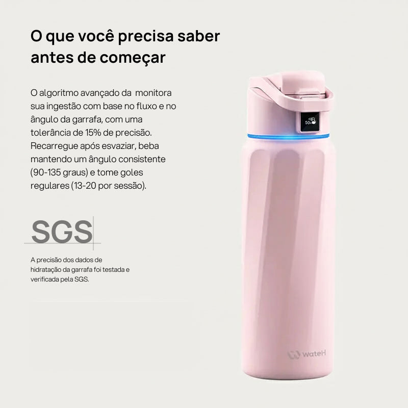 Garrafa de Água Inteligente de Aço Inox com App, Rastreia Consumo e Envia Lembretes de Hidratação para Viagens companheira tecnológica