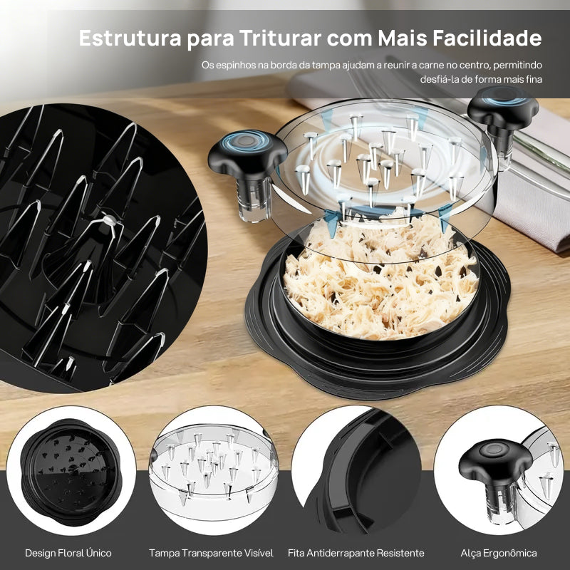 Desfiador Grande de Carne em Aço Inoxidável, com Tampa Visível e Alça Ergonômica, Perfeito para Frango e Bovina incredivelmente rápido