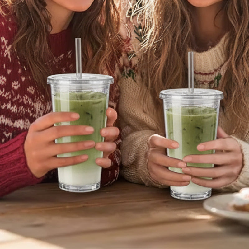 Conjunto de 2 ou 4 Copos de Vidro Texturizado com Tampa e Canudo, Reutilizáveis, Duráveis e à Prova de Vazamentos estilo sustentável