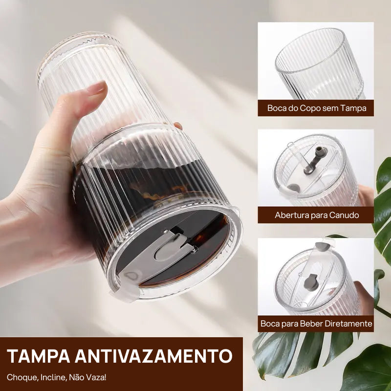 Conjunto de 2 ou 4 Copos de Vidro Texturizado com Tampa e Canudo, Reutilizáveis, Duráveis e à Prova de Vazamentos estilo sustentável