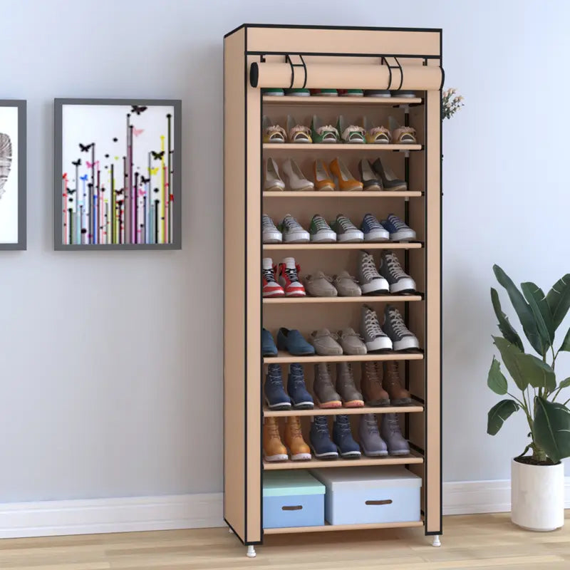 Sapateira Organizadora de 10 Andares com 9 Compartimentos e Capa à Prova de Poeira para Armazenamento de Calçados