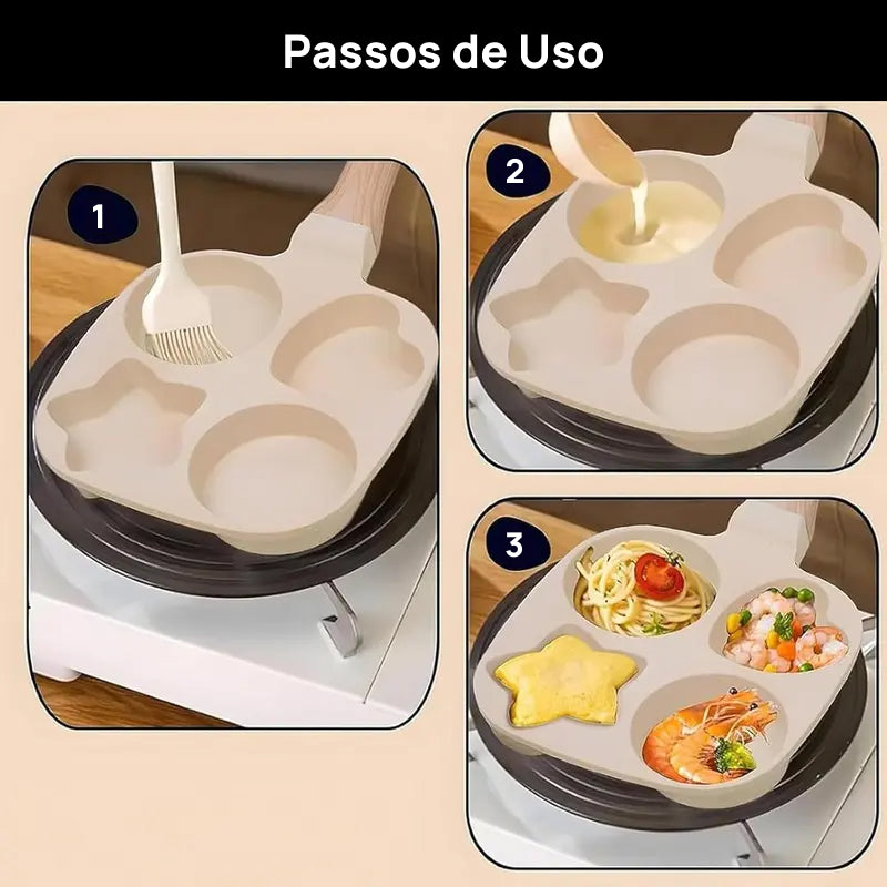 Frigideira Antiaderente Pequena com 4 Formas de Estrela, Cabo de Madeira e Ideal para Ovos, Omeletes e Panquecas fácil limpeza