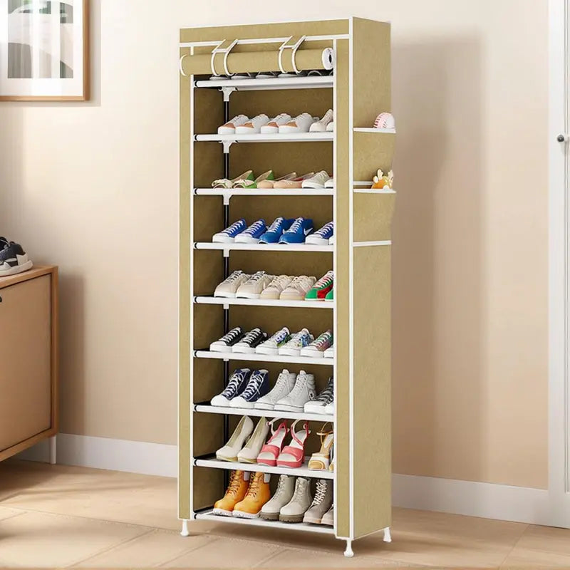 Sapateira Organizadora de 10 Andares com 9 Compartimentos e Capa à Prova de Poeira para Armazenamento de Calçados
