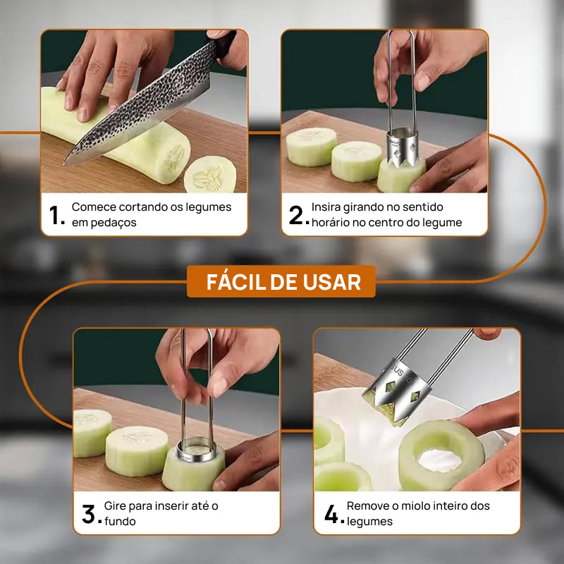 Conjunto de 2 Descaroçadores em Aço Inoxidável para Frutas e Legumes, com Cabo Ergonômico para Remover Sementes rapidamente eficiente