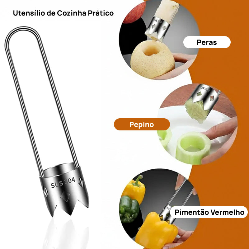 Conjunto de 2 Descaroçadores em Aço Inoxidável para Frutas e Legumes, com Cabo Ergonômico para Remover Sementes rapidamente eficiente