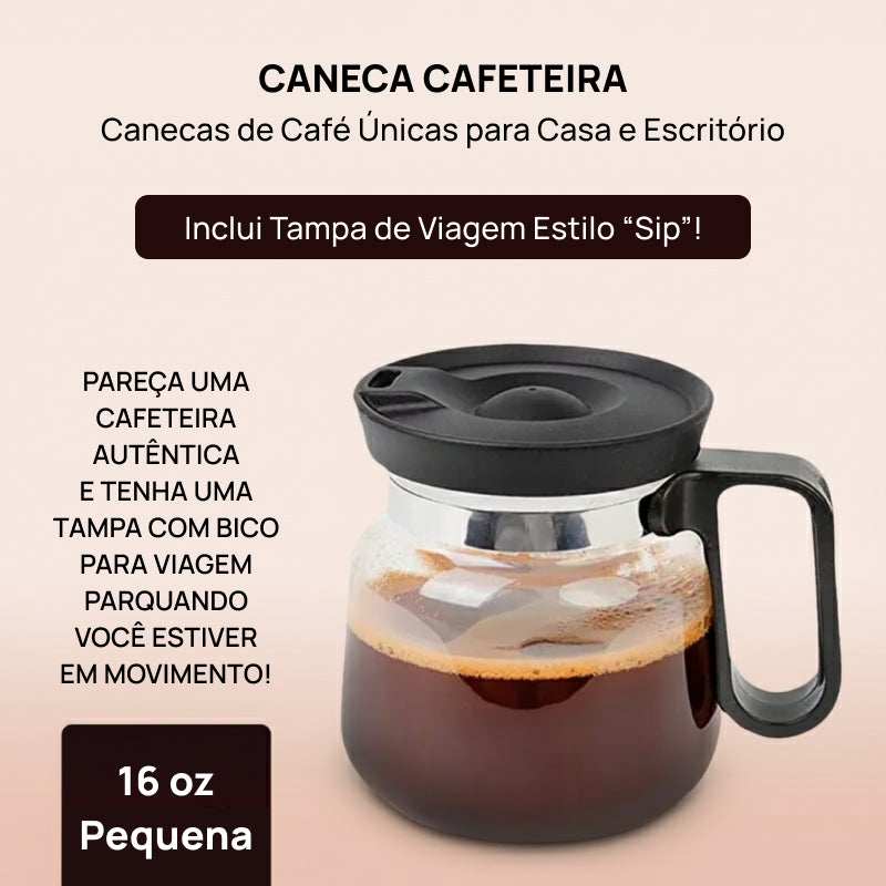 Caneca Decorativa em Formato de Bule de Café de Vidro 470ml, com Tampa e Alça Ergonômica, Ideal como Presente adoravelmente única