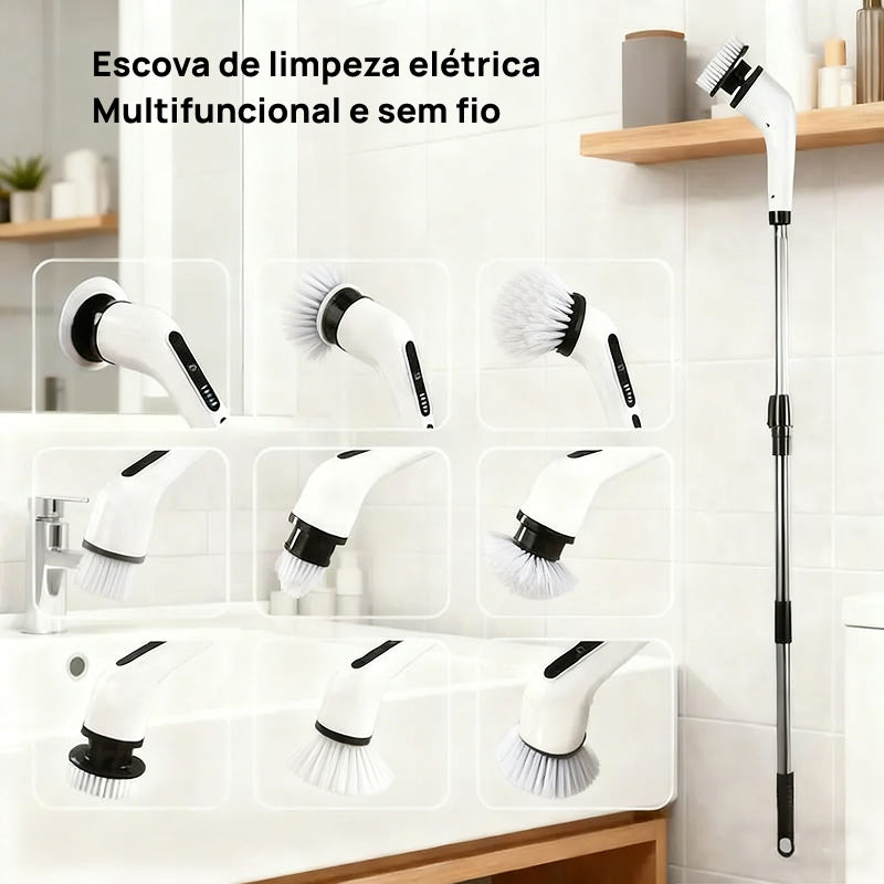Escova Elétrica Giratória à Prova d‘Água IPX7, Sem Fio com 2 Velocidades e 9 Acessórios para Limpeza Pesada profissionalmente eficaz