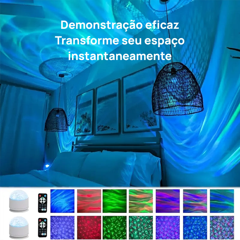 Projetor de Luz Noturna 7 Cores com Ritmo Musical, Projeta Efeitos 3D de Estrelas e Ondas do Oceano para Quarto encantadoramente mágico