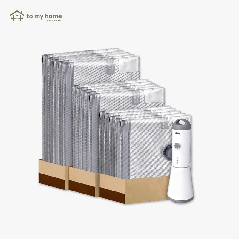 Conjunto de 15 Sacos de Viagem a Vácuo X7 com Bomba USB Potente de 140L/min, Economiza Espaço em Malas e Organiza compactação eficiente