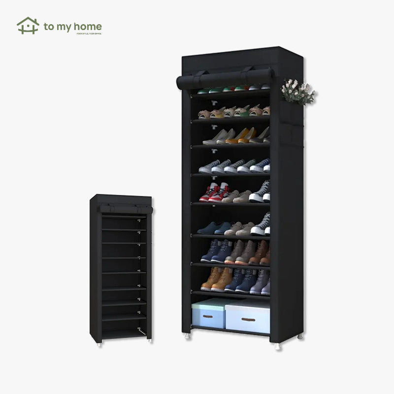 Sapateira Organizadora de 10 Andares com 9 Compartimentos e Capa à Prova de Poeira para Armazenamento de Calçados