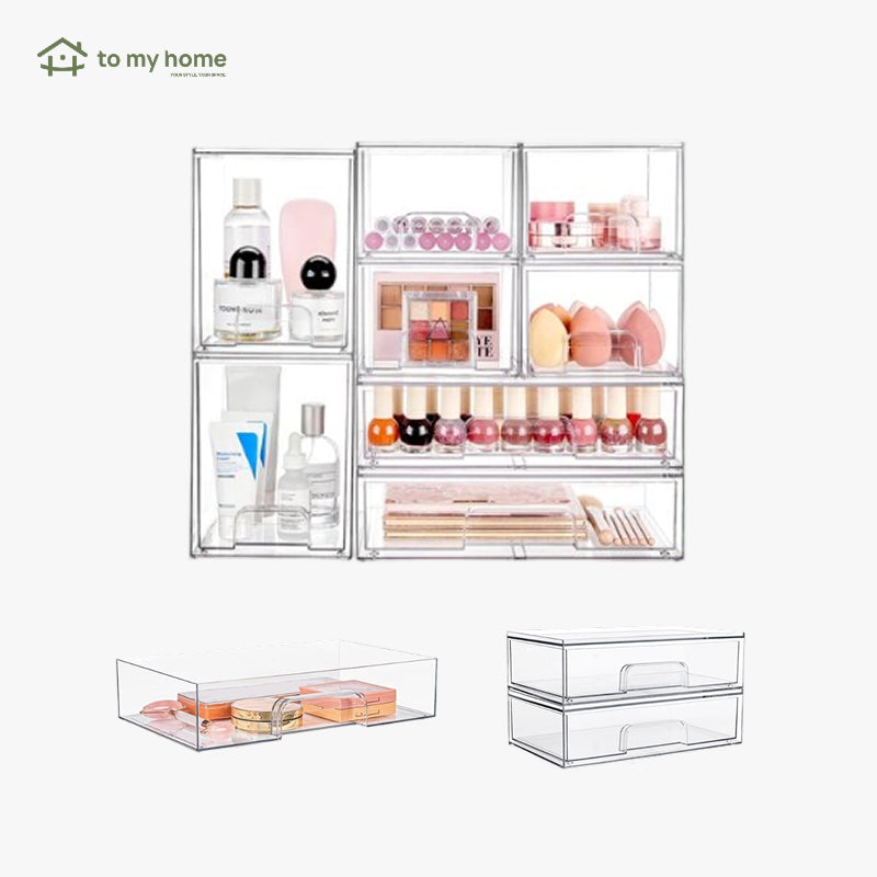 Conjunto de 2 Gavetas Organizadoras Empilháveis com 8 Caixas Transparentes Livres de BPA, Flexíveis e Seguras modular versátil