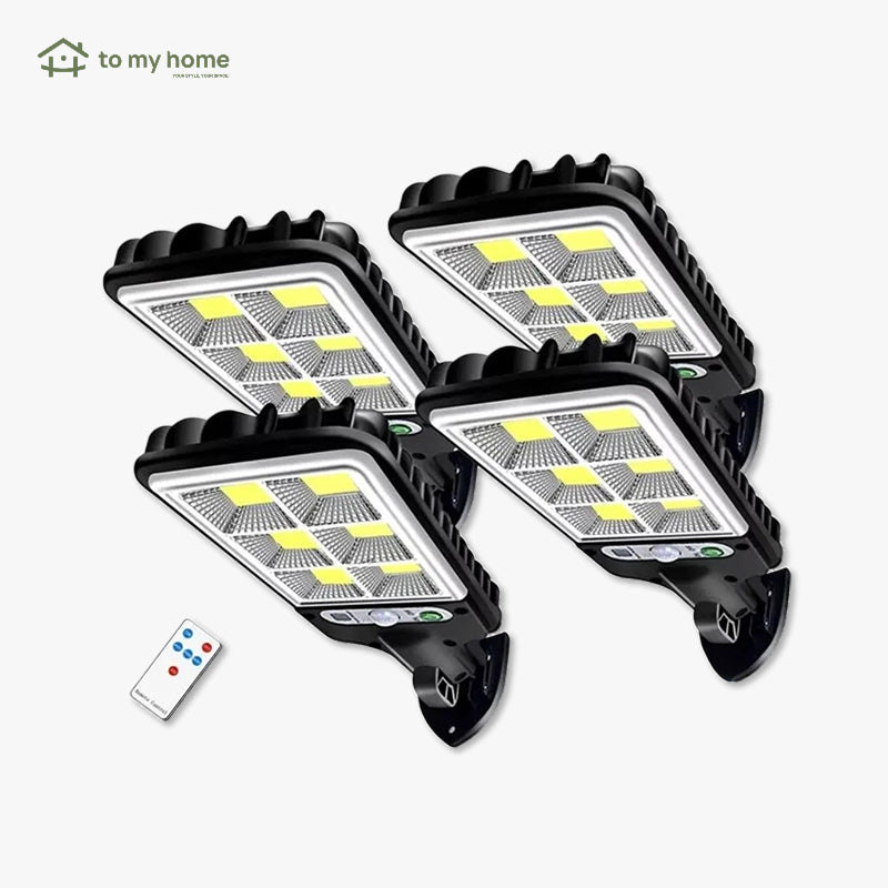 Conjunto de 4 Luzes de Rua Solares LED com 120 Lâmpadas, Controle Remoto, Sensor e 3 Modos para Áreas Externas segurança noturna