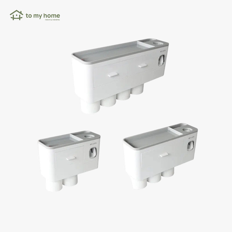 Suporte Organizador de Parede para 2-4 Escovas de Dente com Dispensador de Creme Dental e Gaveta para Cosméticos higiene organizada
