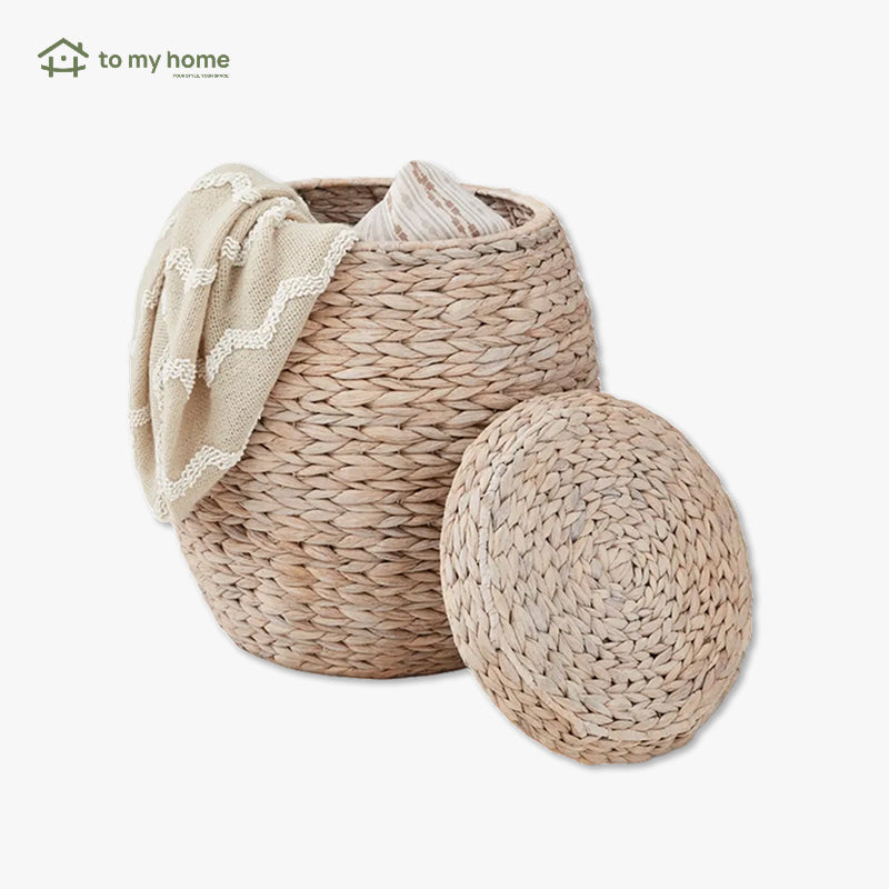 Cesta Organizadora Vintage Multifuncional de Jacinto-d’Água com Tampa, Ideal para Armazenamento em Qualquer Cômodo charme rústico