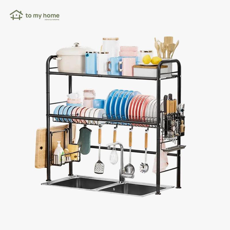Escorredor de Louça Sobre a Pia com 2 Níveis em Metal, Organiza Pratos e Utensílios Economizando Espaço secagem eficiente