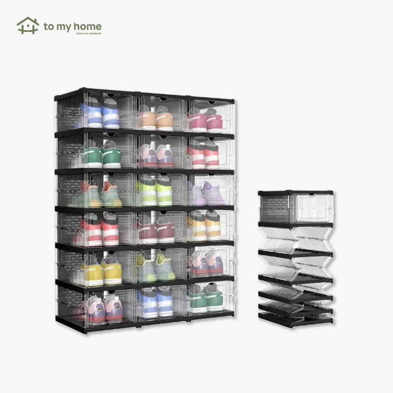 Caixas Organizadoras Dobráveis e Empilháveis para Sapatos em Plástico PP Transparente, Suportam Até o Tamanho 13 EUA visibilidade total