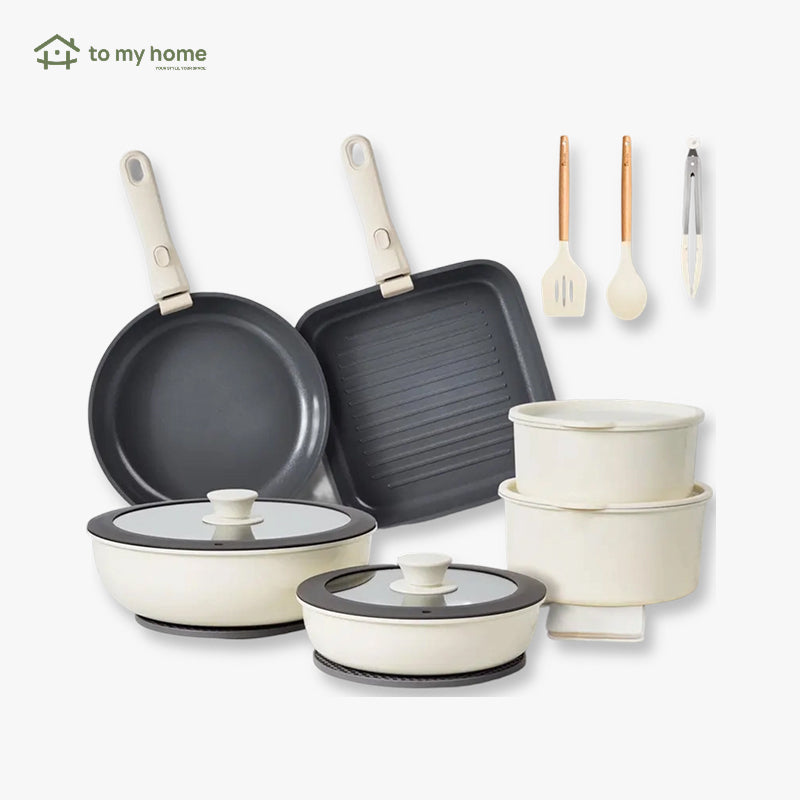 Conjunto Completo de 22 Peças de Panela Cerâmica Antiaderente, Compatível com Indução e com Alças Destacáveis cozinha saudável