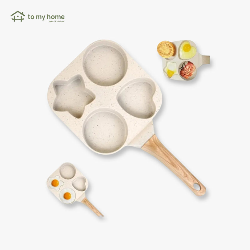 Frigideira Antiaderente Pequena com 4 Formas de Estrela, Cabo de Madeira e Ideal para Ovos, Omeletes e Panquecas fácil limpeza