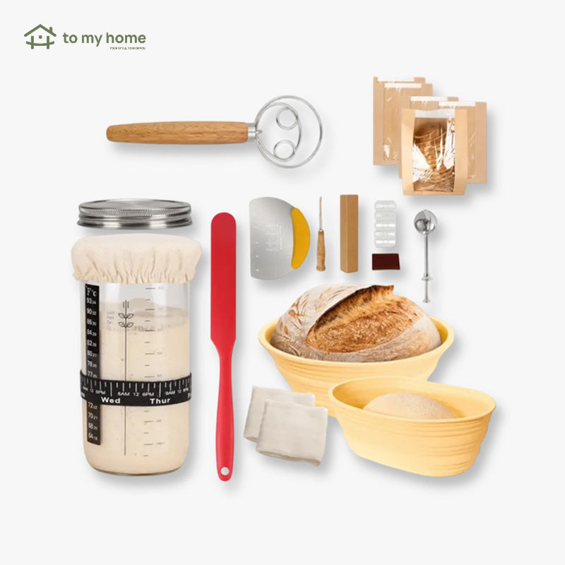 Kit Premium para Fabricação de Pão Sourdough, com Cestos de Silicone, Pote, Espátula, Batedor e Sacos completamente essencial