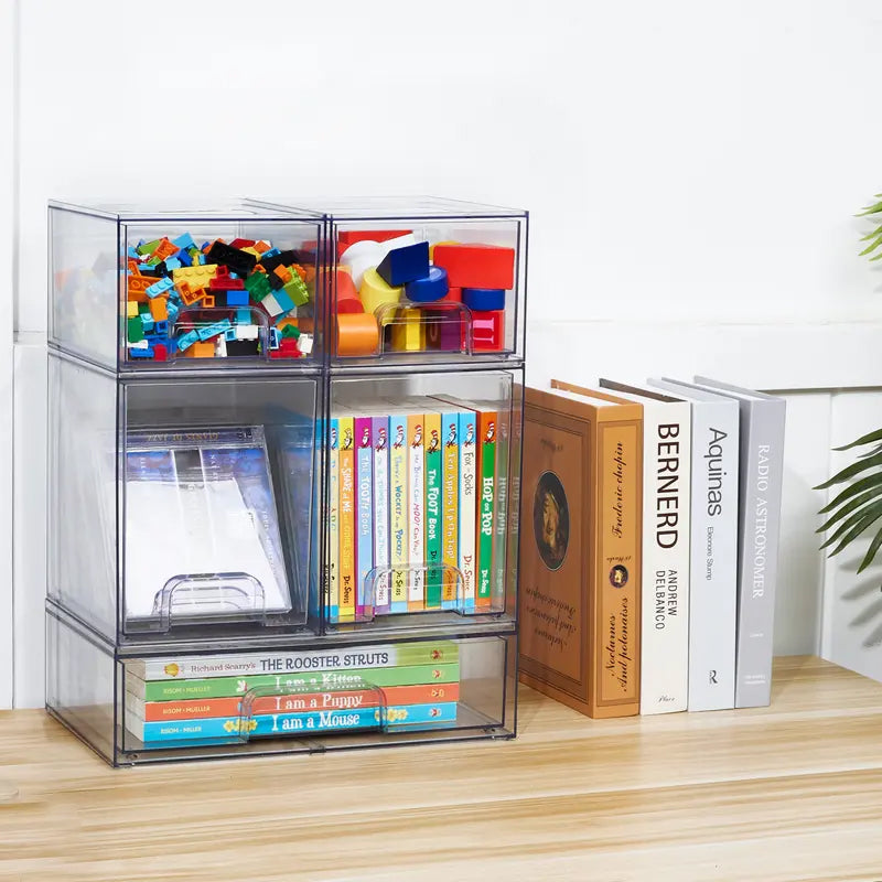 Conjunto de 2 Gavetas Organizadoras Empilháveis com 8 Caixas Transparentes Livres de BPA, Flexíveis e Seguras modular versátil