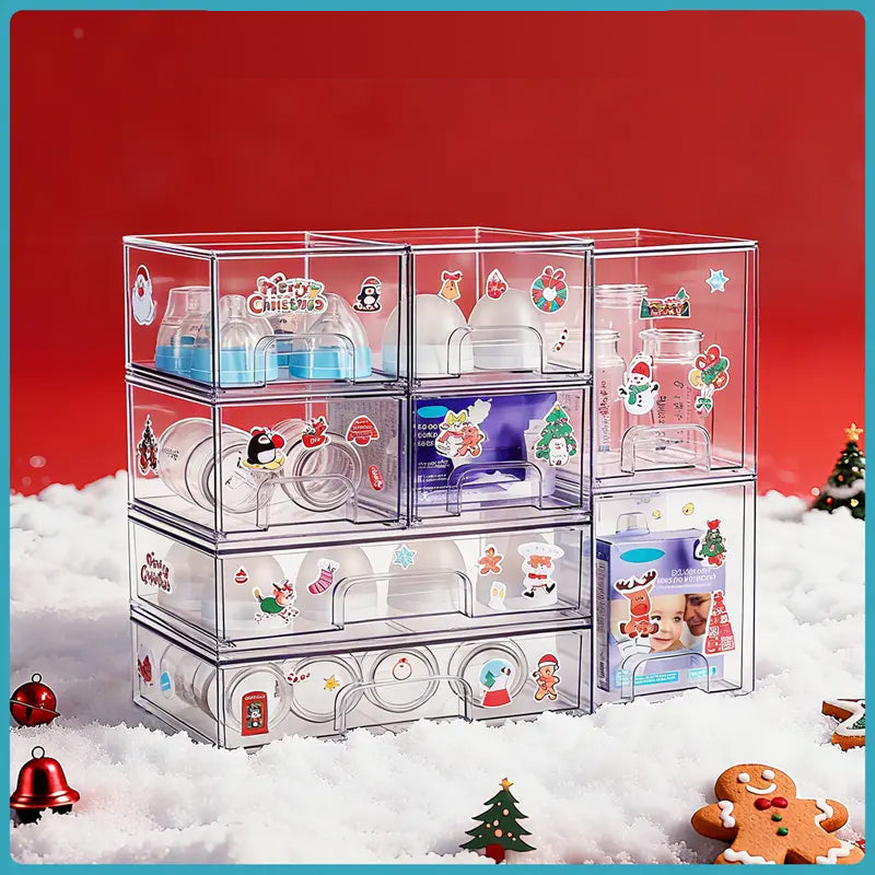 Conjunto de 2 Gavetas Organizadoras Empilháveis com 8 Caixas Transparentes Livres de BPA, Flexíveis e Seguras modular versátil