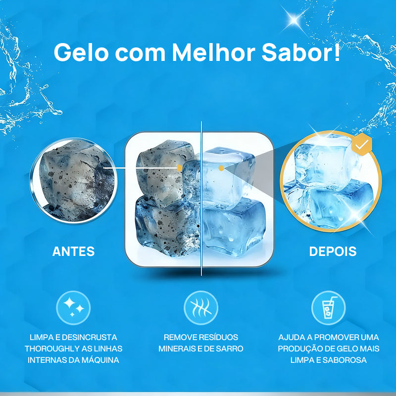 Limpador em Tabletes para Máquina de Gelo, 24 Unidades Ativas que Removem Calcário de Forma Segura e Eficaz gelo puro