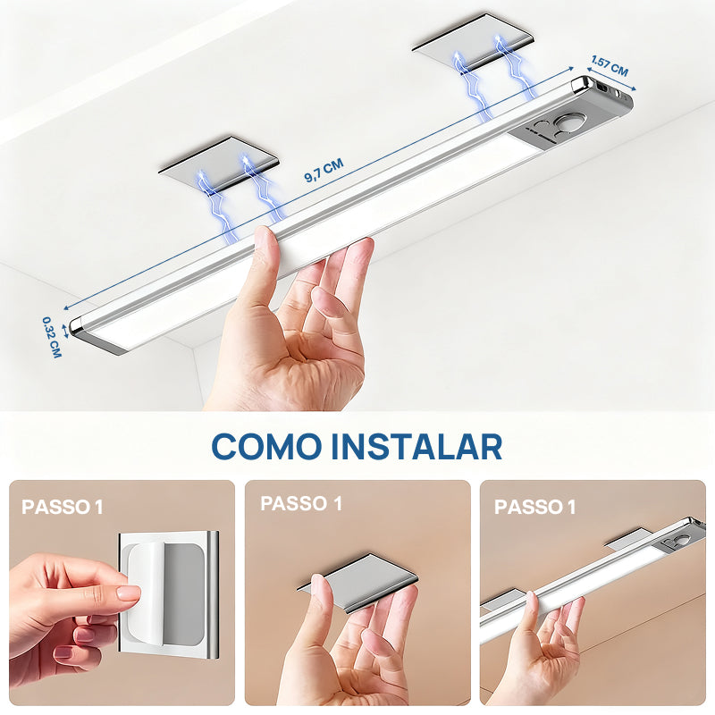 Luz de Armário com Sensor de Movimento, Recarregável via USB, Magnética e Regulável para Cozinha, Closet e Garagem iluminação automática
