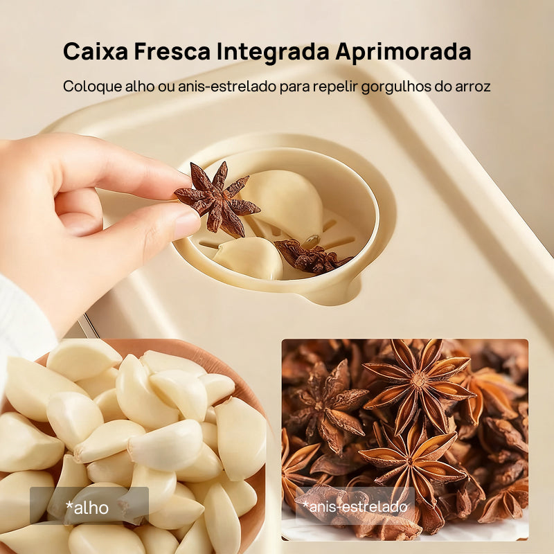 Dispensador de Arroz Hermético UFORU à Prova Total de Insetos e Umidade, com Copo Medidor para Grãos e Cereais preservação eficaz